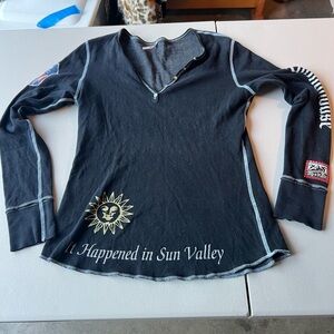 Alp N Rock Black Long Sleeve Super Rare Sun Valley Henley Ladies Medium